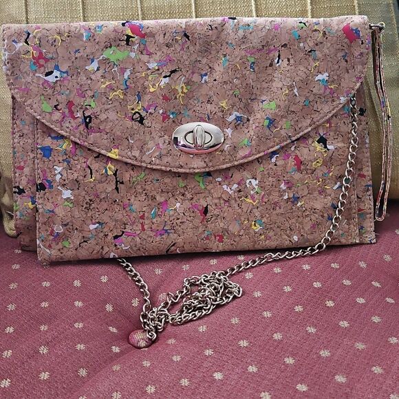 Street Level Cork Clutch With Long Gold Chain Shoulder Strap - Picture 1 of 13